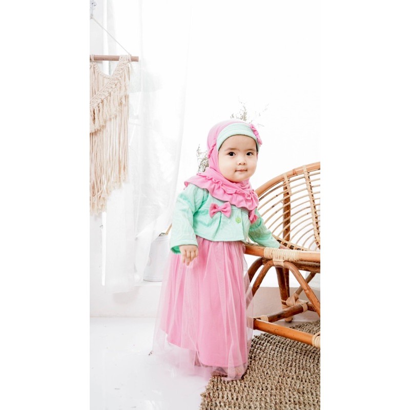 Dress gamis double bow gamis dress set anak cewek perempuan gamis anak perempuan baju lebaran anak dress gamis muslim anak baby 1-3 tahun