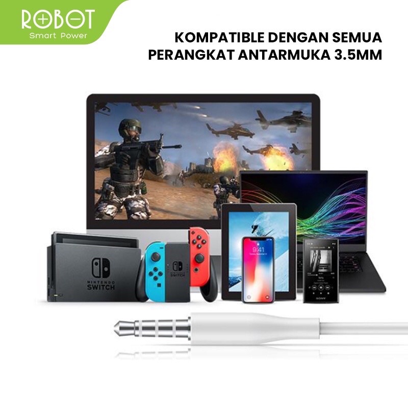 ROBOT Headset handfree hanset RE801 Wired Earphone Bass Android iPhone Original - Garansi 1 Tahun