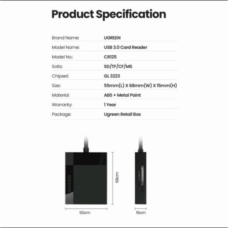 Ugreen Card Reader Usb 3.0- Ugreen Adapter Card Reader for CF MS SD TF