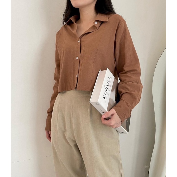 SIVALI Ceya Top | Kemeja Crop Linen Lengan Panjang | Outer Crop Linen - Atasan Wanita 993