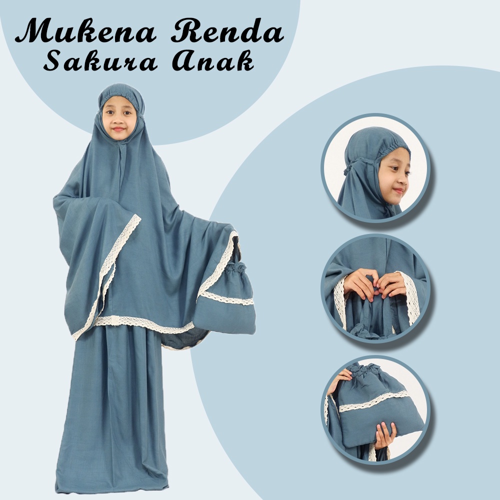 Mukena Renda Sakura Anak - Mukenah Atas Bawah Polos Traveling Jumbo Rayon Premium Bali Murah