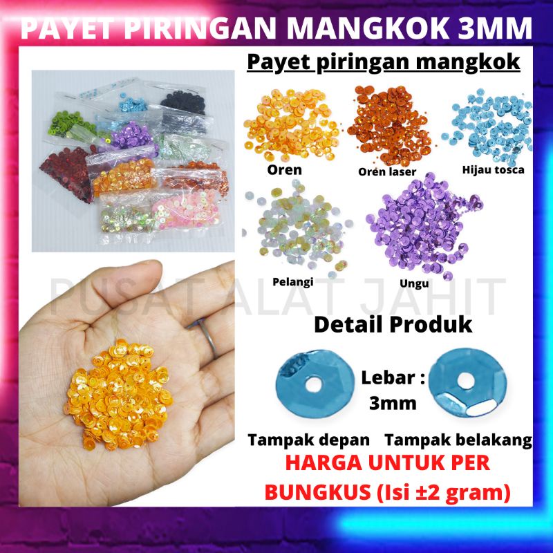 Payet mute manik manik piringan bulat gepeng mangkok 3mm