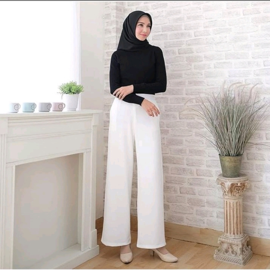CELANA KULOT PANJANG WANITA / CELANA KULOT HIGHWAIST CASUAL WANITA / CELANA PANJANG WANITA-Putih