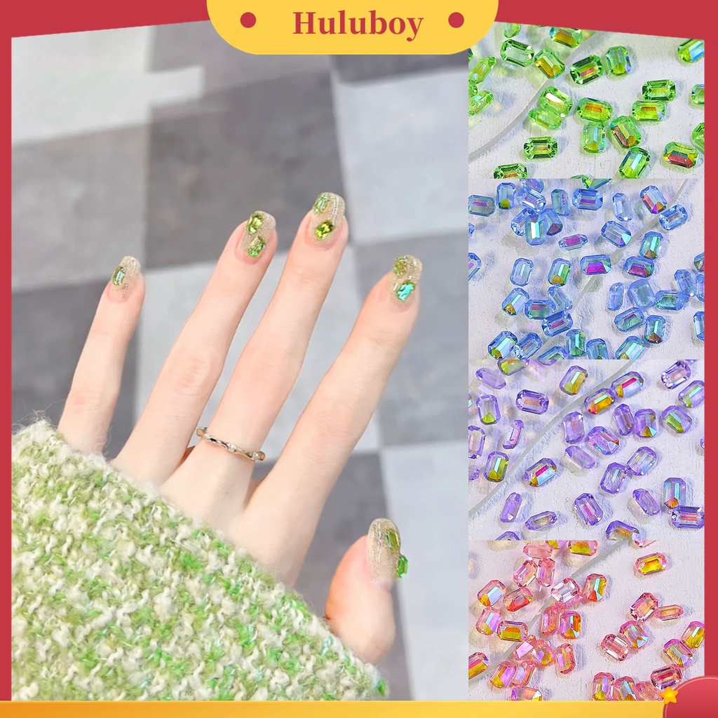 Huluboy Huluboy♡ 100 Pcs Perhiasan Kuku Berlian Imitasi Bentuk Persegi Untuk Wanita