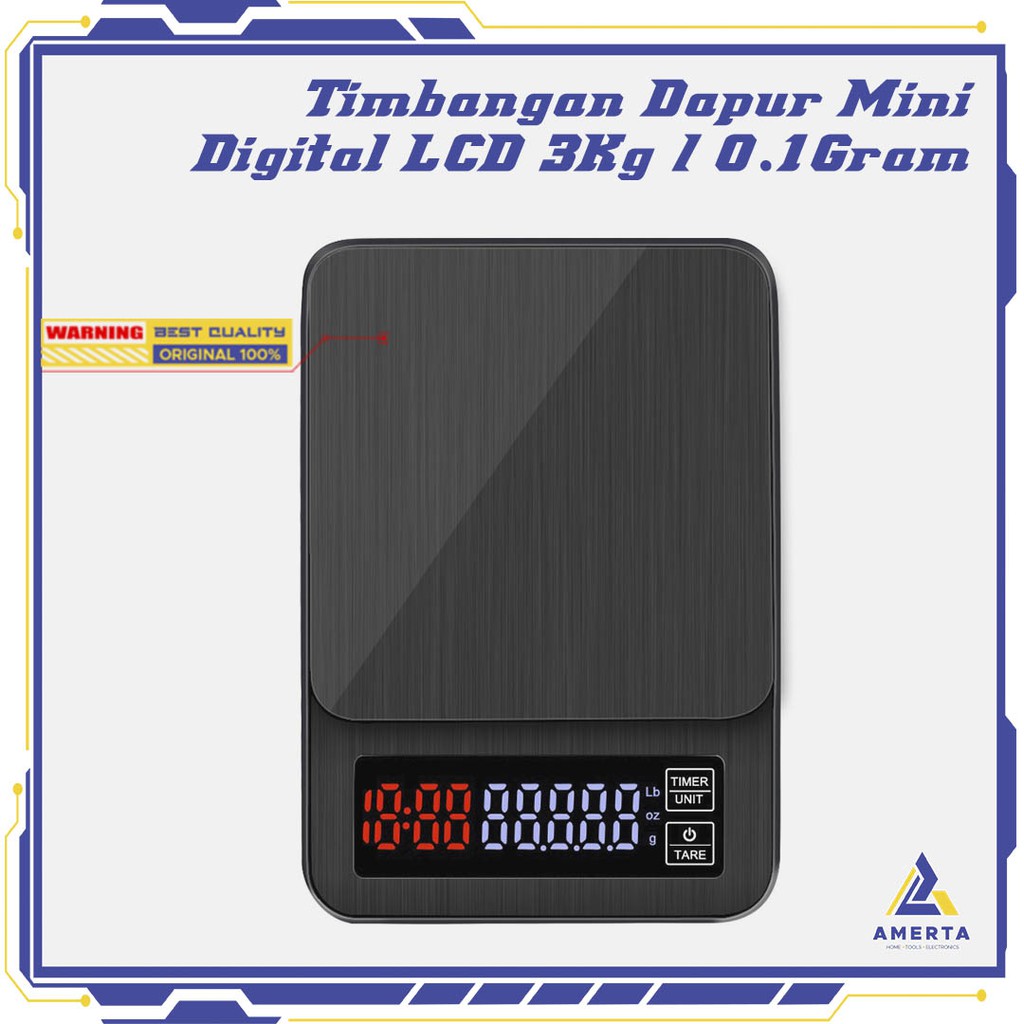 Timbangan Dapur Mini Digital Coffee Scale LCD 3000g 0.1g Taffware Digipounds  - TSC3 - Black