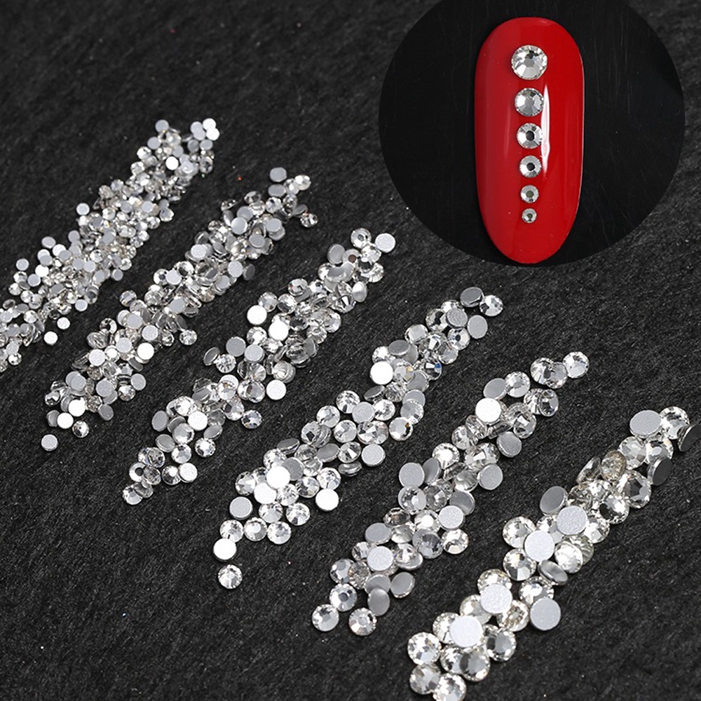 6 Grid Nail Crystal Rhinestone Square Round Nail Persegi Gaya Korea Silver Drill Rhinestone Batu Permata Kuku Nail Art Diy