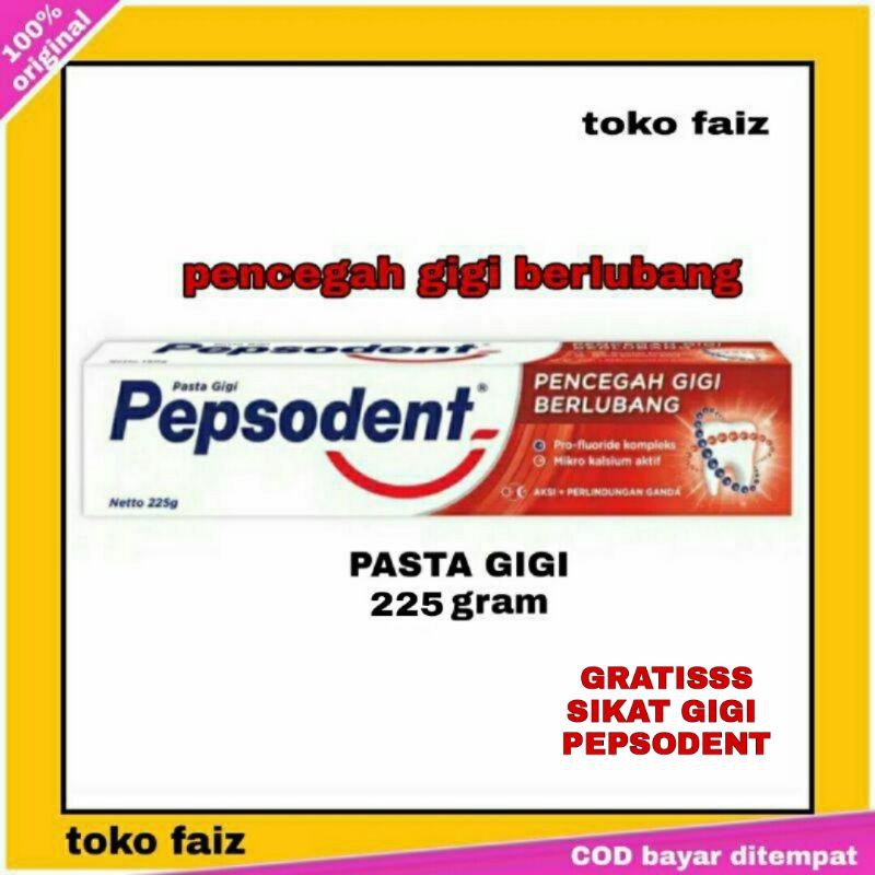 Pepsodent Pencegah Gigi Berlubang Pasta Gigi Pepsodent 225 gram gratis sikat gigi