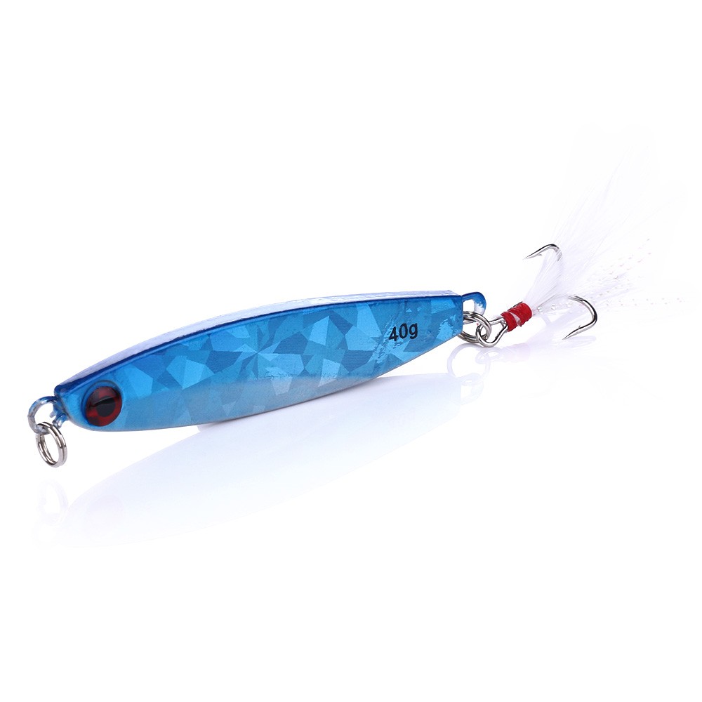 Hengjia 1Pcs 40g Umpan Pancing Bahan Metal dengan Bulu Fishing Lure Bait Jigs Ikan Bass Tackle