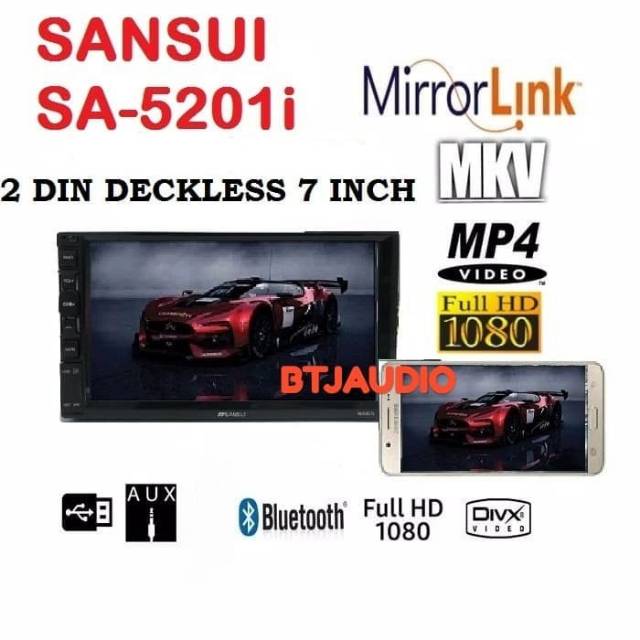 HEAD UNIT TAPE MOBIL DOUBLE DIN DECKLESS SANSUI AUTOLINK SMARTPHONE,FULL HD USB MOVIE MP4/MKV