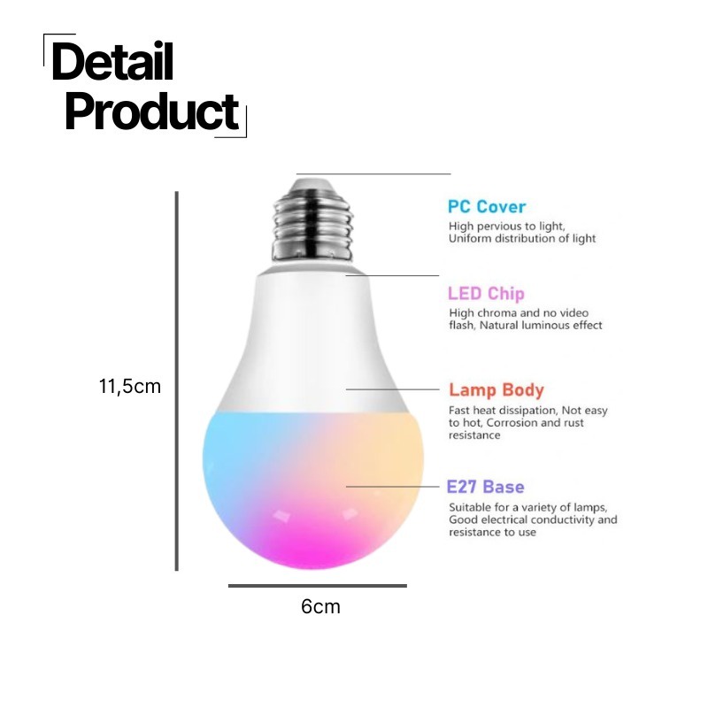 Bardi SMART LIGHT BULB 9W Bohlam Rgb+Ww Wifi Wireless IoT For Home Automation