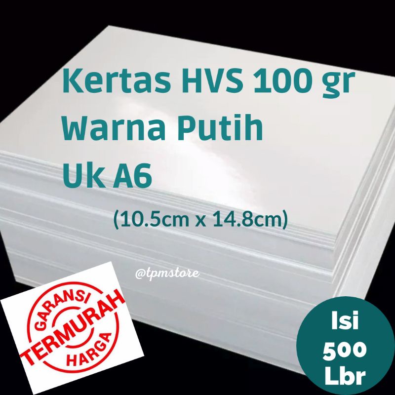 

Kertas HVS 100 Gr/100gram Tebal Uk A6 Warna Putih, Kertas Cetak Resi / Kertas Resi Online Shop / kertas buat kartu / Kertas buat kreatifitas
