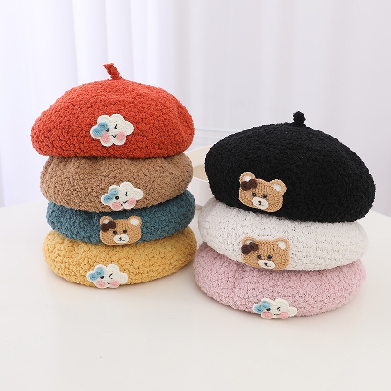 Topi Baret Anak Perempuan Import Bahan Corduroy Model Cloud And Bear