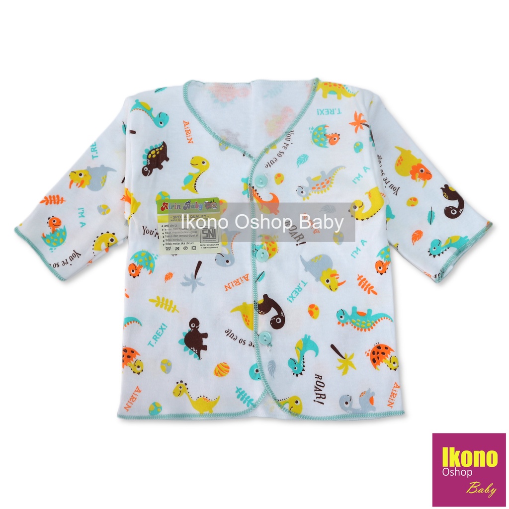 Ikono 3 Pcs Baju Bayi Newborn Lengan Panjang Putih Motif Printing Airin-7