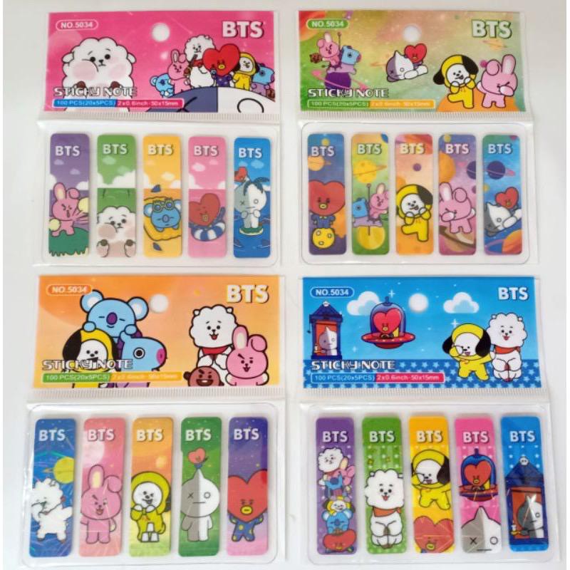 VS BG - ORIGINAL Pembatas Buku Sticky Note Lucu Karakter BTS Fancy 100PCS