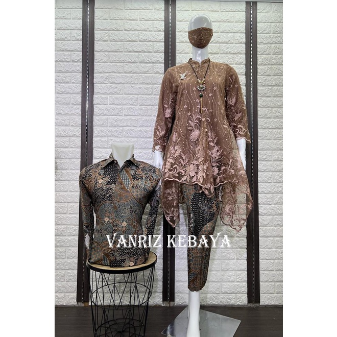 COUPLE KEBAYA TUNIK TILLE JUBRAI DAN KEMEJA AUREL COKLAT