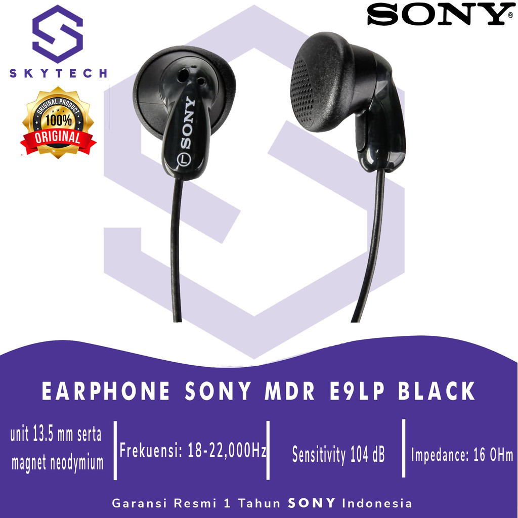 EARPHONE SONY MDR E9LP BLACK ORIGINAL GARANSI RESMI