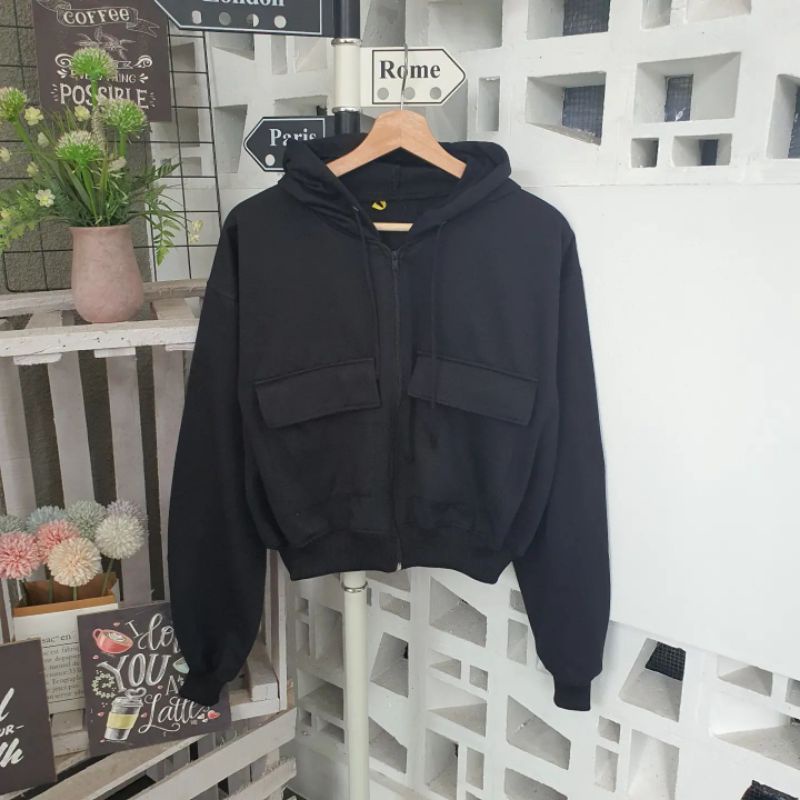 Zaira Crop Hoodie Wanita M L XL-4