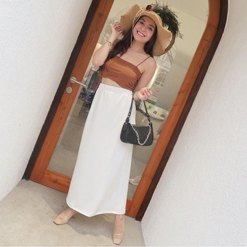 1KG MUAT 6 PCS | ROK SPAN WHITE MAXI SKIRT PANJANG FASHION WANITA HITS OOTD SELEBGRAM