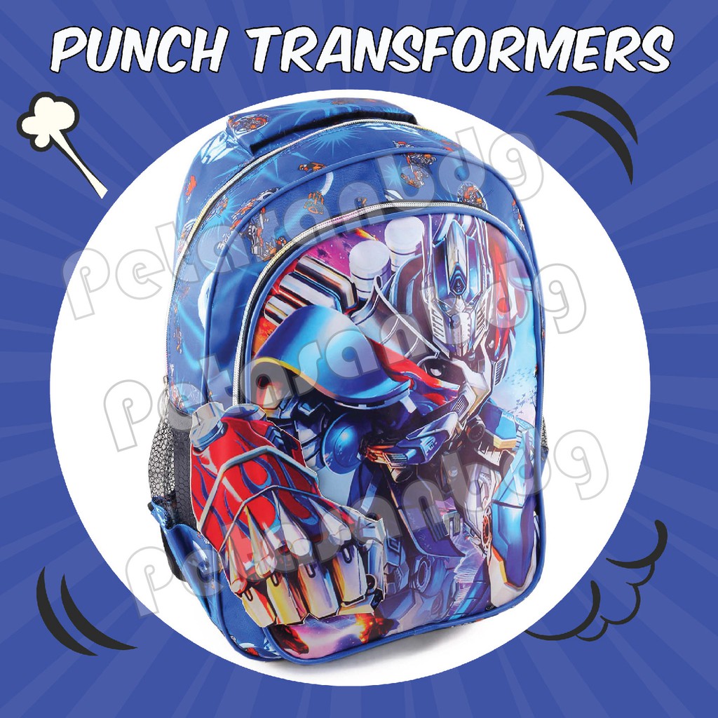 PTS - Ransel Sekolah Anak Cowo / Laki Laki Karakter - TRANSFORMERS - PUNCH - COOL BACKPACK + FREE BOTOL