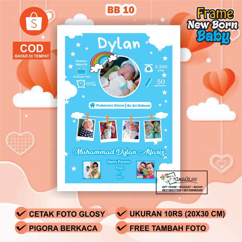 BIODATA BAYI + PIGORA KACA | CETAK BIODATA BAYI | BIODATA BAYI MURAH | BIODATA KELAHIRAN BAYI + PIGO