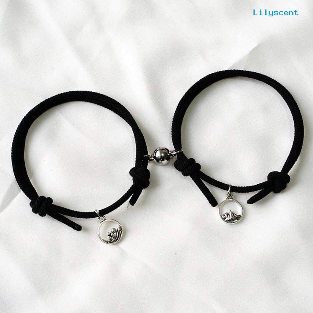 2pcs Gelang Magnet Model Kepang Dapat Disesuaikan Untuk Pasangan