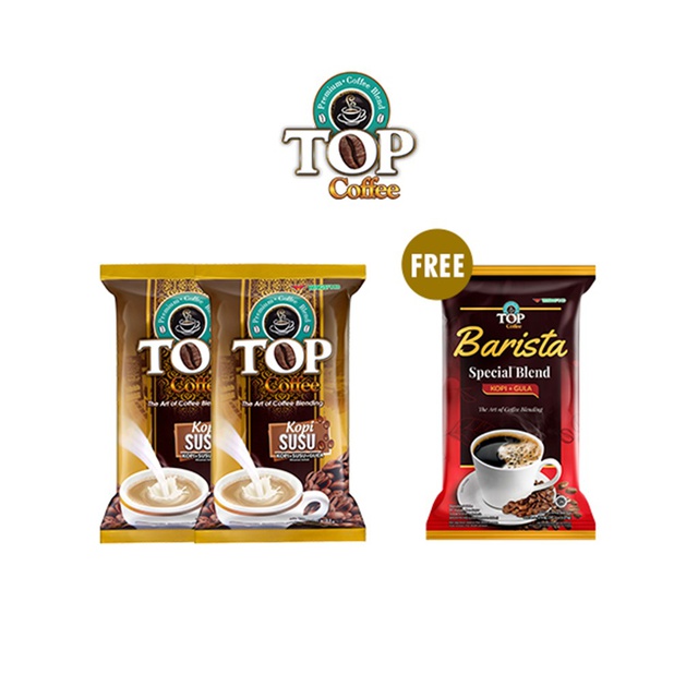 

[Buy 2 Get 1]TOP Kopi Susu 3 In 1 Pack 10X31GR x 2 - Free Top Coffee Barista 25 gr x 6 pcs (ISI 6+3)