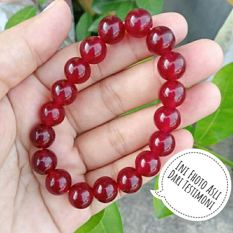 GELANG BATU ASLI GIOK MERAH NATURAL / 10 MM