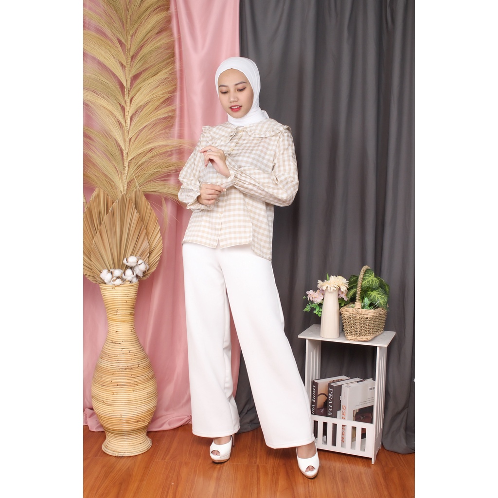 RX Fashion Kemeja Mizu Tartan / KEMEJA QUEEN / Kemeja Gingham Ruffle Dosan BN