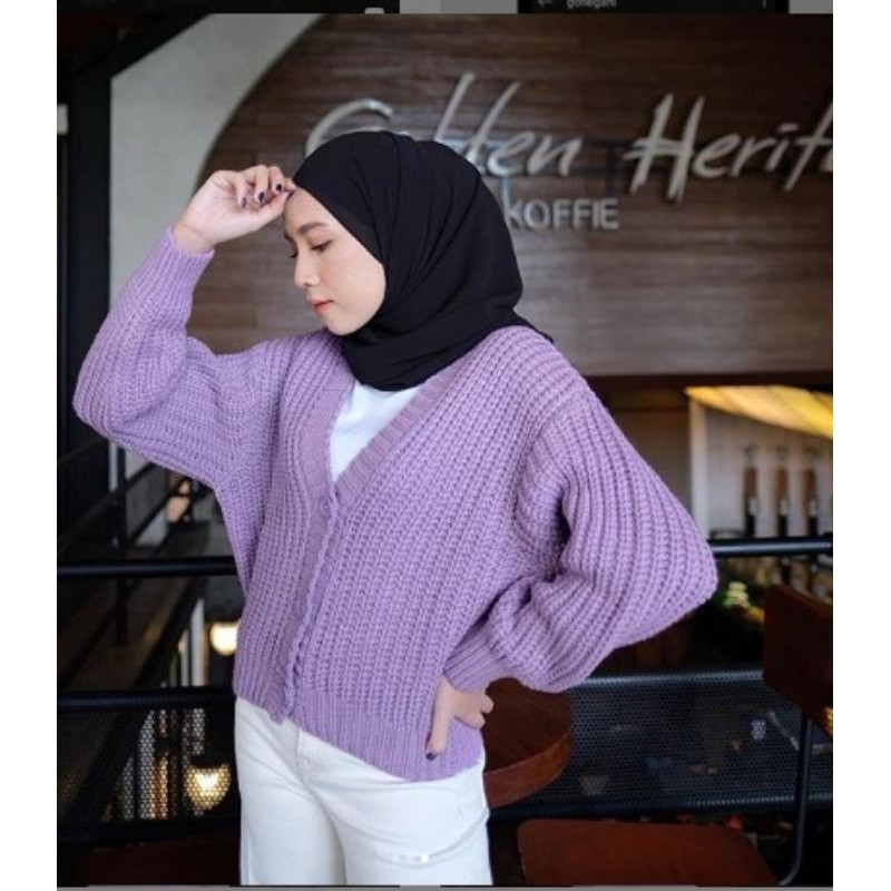 PROMO- Nakara Cardy Bahan Rajut Premium / Cardigan Oversize / Cardi Rajut / Cardigan Crop Wanita-Lilac