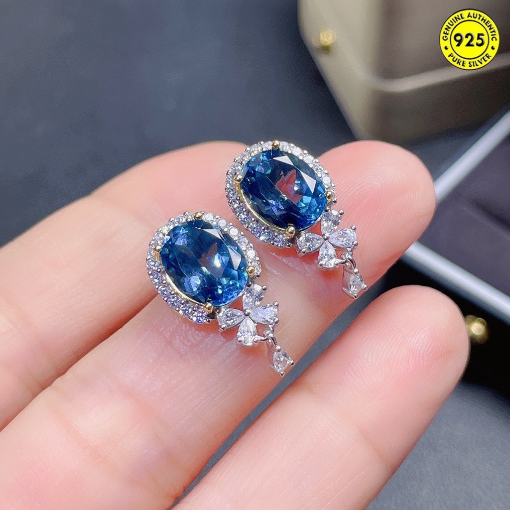 Anting Tusuk Batu Topaz Aquamarine Biru Natural Untuk Wanita