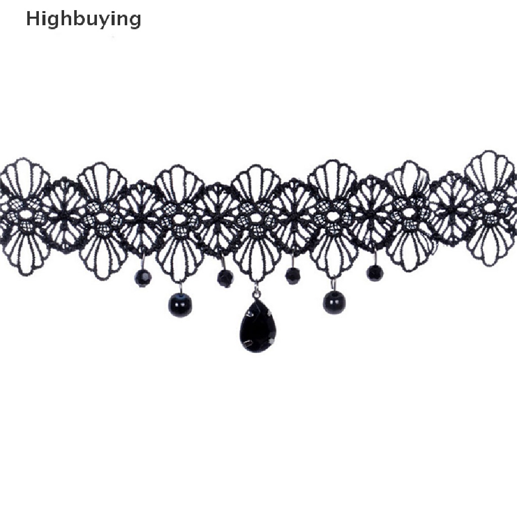 Hbid Kalung Choker Lace Hitam Gaya Gothic Retro Dengan Liontin Bunga Untuk Wanita