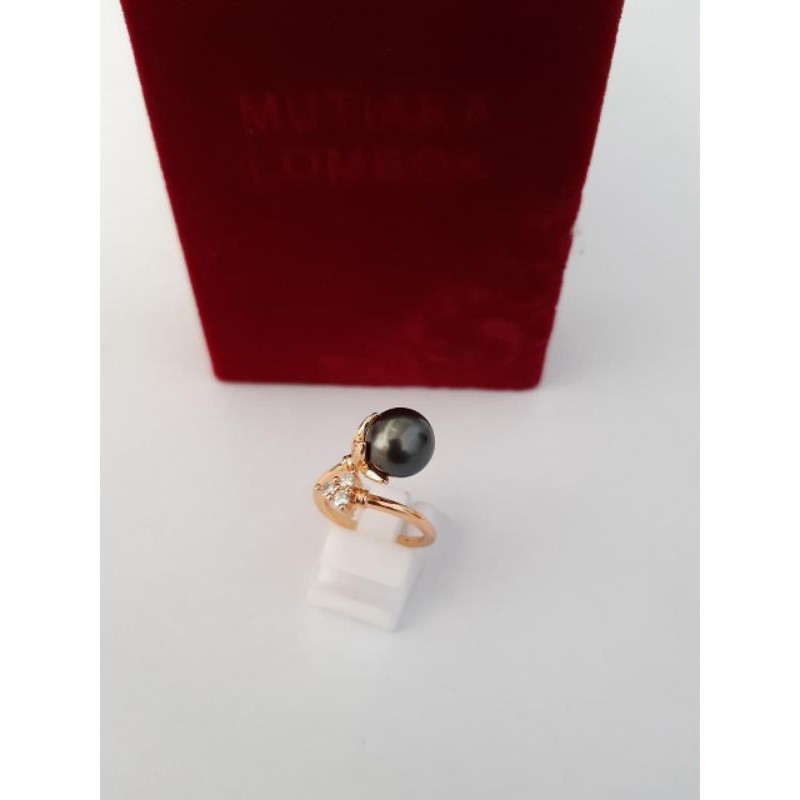 BERSERTIFIKAT CINCIN MUTIARA LAUT LOMBOK ALL SIZE RHODIUM EMAS PERHIASAN MEWAH MUTIARA HITAM