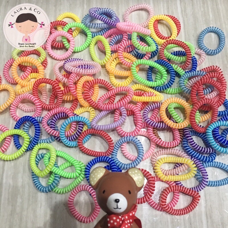 Kuncir Spiral kecil karet elastis lentur Grosir isi 12pc lusinan