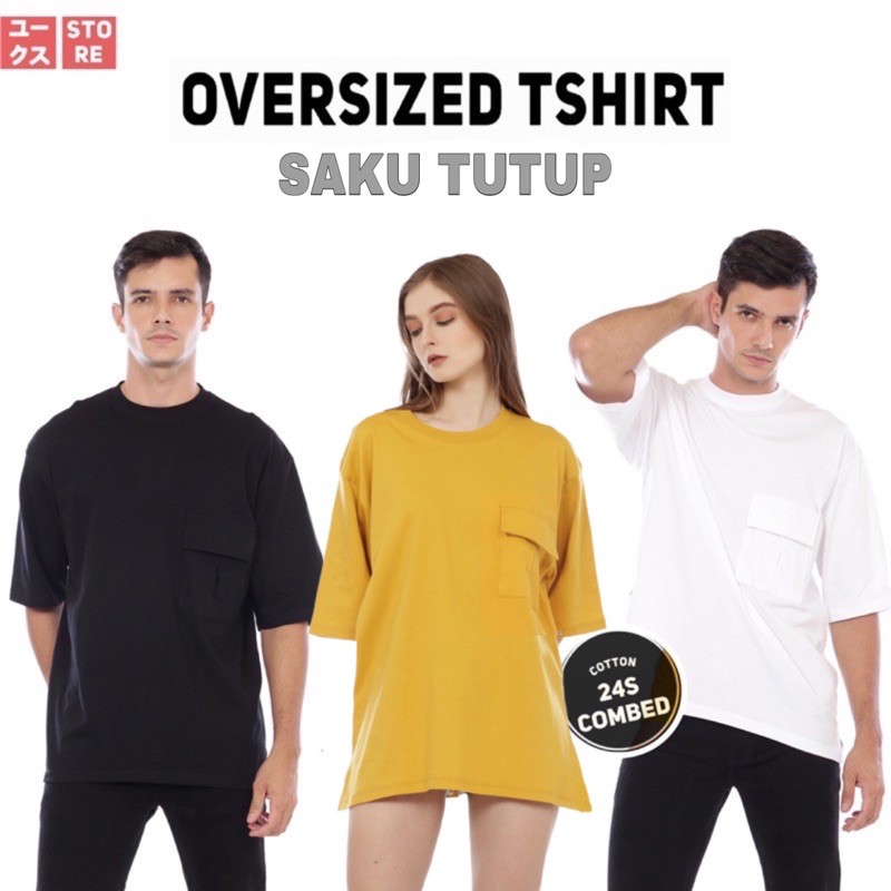 KAOS POLOS OVERSIZE COTTON COMBED 24s PRIA &amp; WANITA TSHIRT OVERSIZED POCKET PDL KOREAN STYLE KPOP