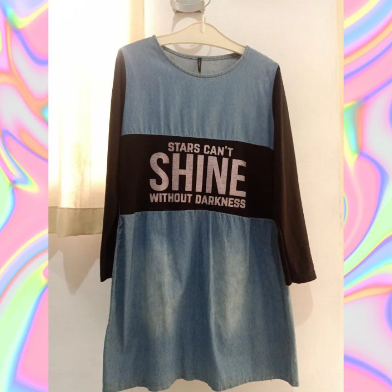 Midi dress wanita / Baju tunik jeans lengan panjang