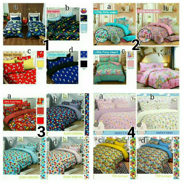 Sprei motif bulan bahan katun panca/katun star Elmo Singing Dino Sweet Moo Avenger Snoopy Hooray