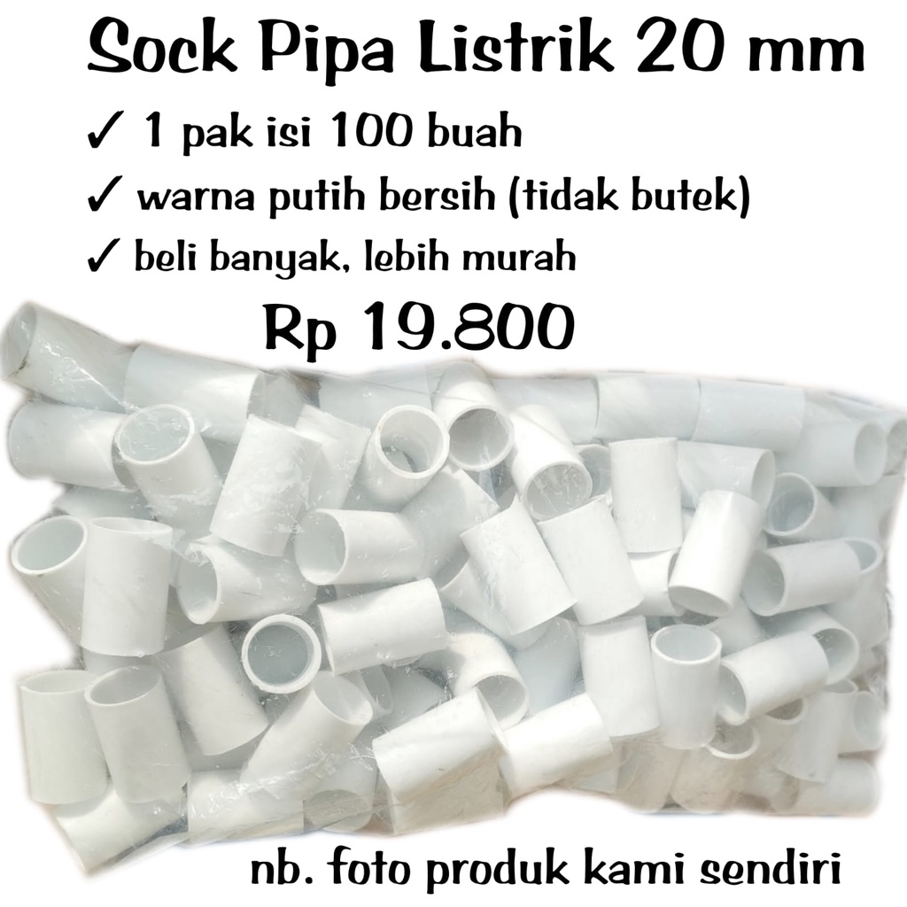 SOCK CONDUIT 20 MM WARNA PUTIH BERSIH POLOS - PER PACK ISI 100 PCS