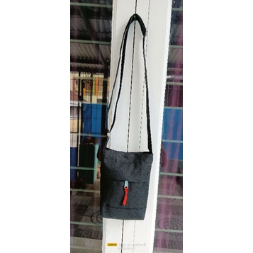 Tas Sling Bag Tas Selempang Mini Poket Kanvas cowo hitam