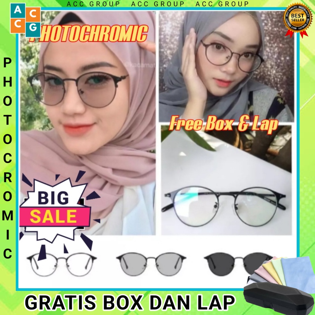 (BAYAR DITEMPAT) FREE BOX DAN LAP KACAMATA OVAL TITANIUM KOREAN NEW WANITA PRIA PHOTOCROMIC