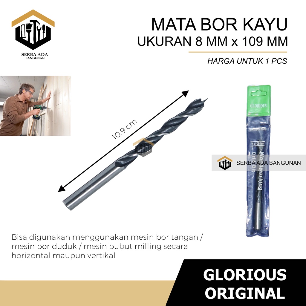 Mata Bor Kayu Glorious 3mm 4mm 5mm 6mm 8mm 10mm 12mm Termurah