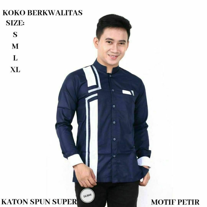 Baju Koko Motif Petir - Biru, M