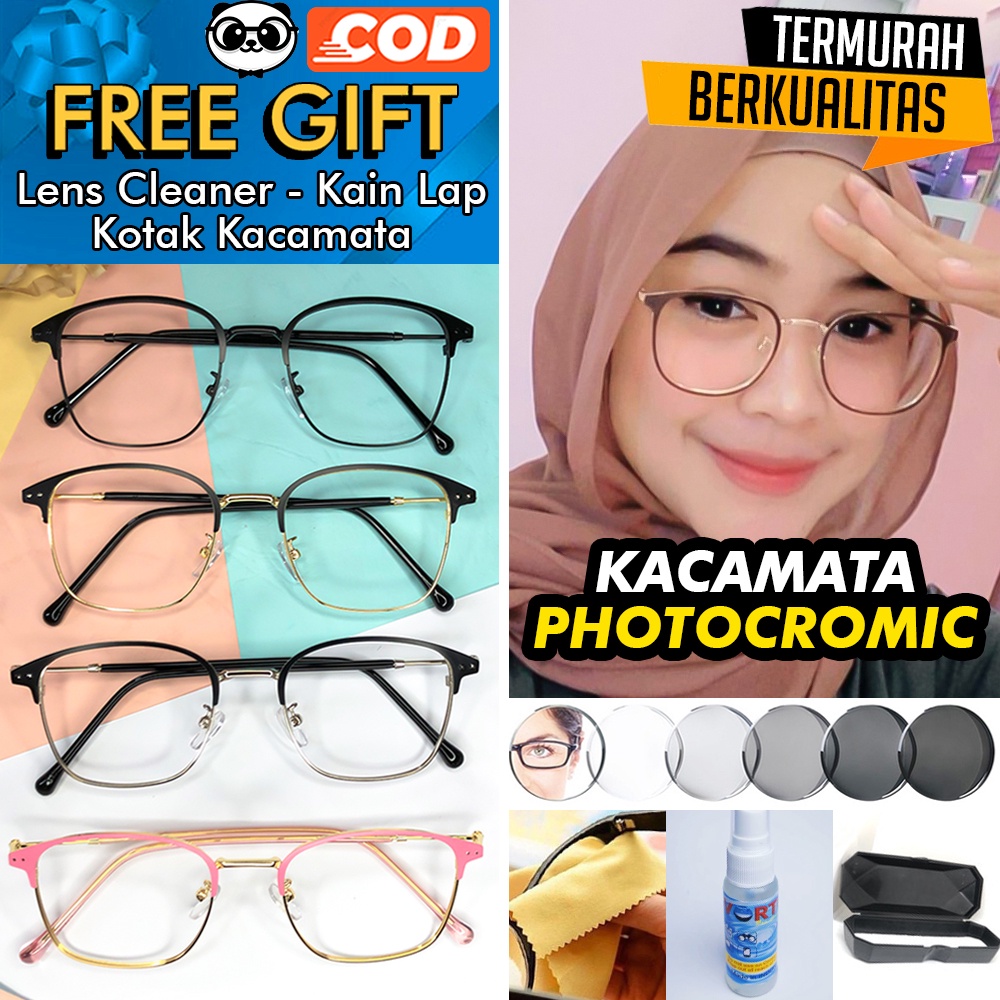 Kacamata PHOTOCROMIC 1924 ori Lensa berubah warna Anti Radiasi UV Sunglass Blueray Bluceromic Minus/Plus Korea Fashion Pria &amp; Wanita Kotak