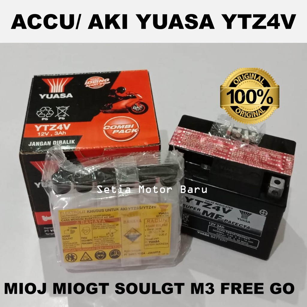 Accu Aki YTZ4V motor Mio J Soul GT M3 Soul Gt 125 Mio GT Free Go (bukan kunci remot) Asli YUASA