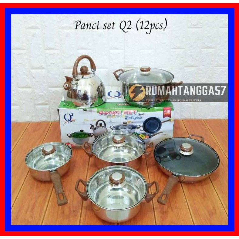 Panci Set Q2 8212 12pcs Stainless Soup Pan / Panci Set Serbaguna Q2 8212 Q2-8212 Q28212 Ori Q2