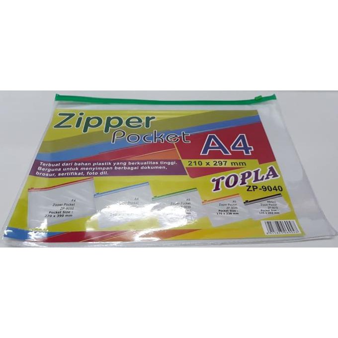

Termurah Topla Zp-9040 Zipper Pocket A4| Kantong Zipper Plastik A4 Offic