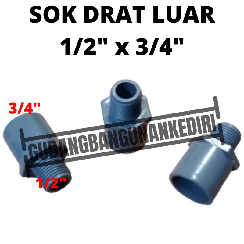 Sok drat luar 1/2&quot; x 3/4&quot; JAYA Valve Socket 1/2&quot; x 3/4&quot;  sock drat luar 1/2&quot; x 3/4&quot; Sambungan pipa PVC JAYA