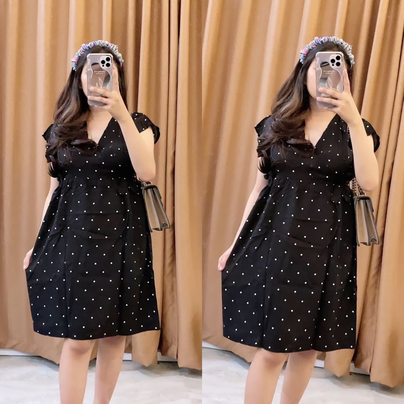 Baju tidur Daster kekinian kimono busui frendly bahan rayon adem-POLKA HITAM