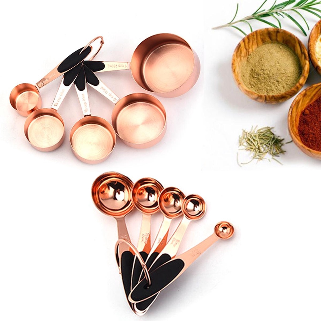 Rebuy Sendok Takar Set 5Pcs Kopi Stainless Steel Heavy Duty Rose Gold Sugar Scoop