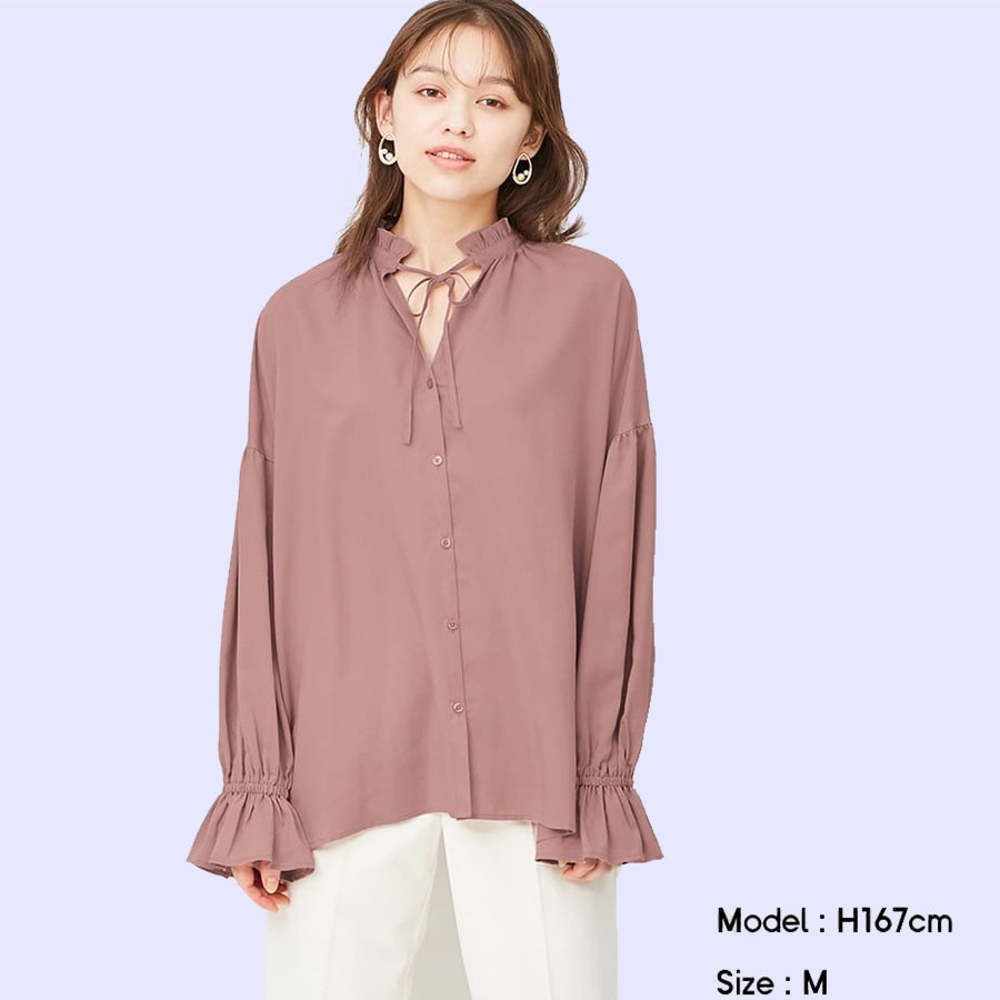 BLOUSE WANITA UNIQLO GU TIENECK BLOUSE-DUSTPINK