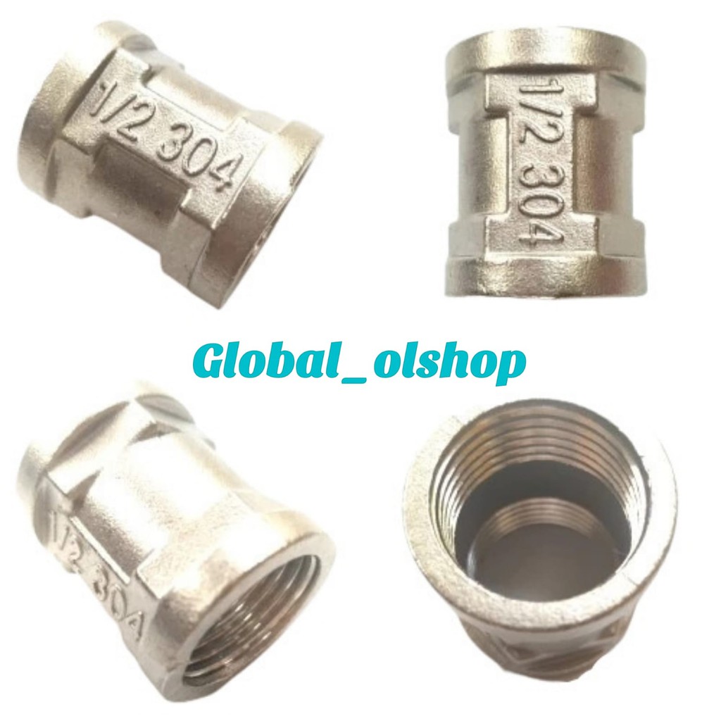 Double Sock Stainless SUS 304 - Sock Bulat Drat Dalam - Socket Kran 1/2"